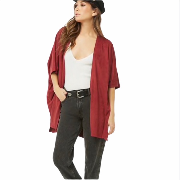 Faux Suede Open Front Kimono - Picture 4 of 5